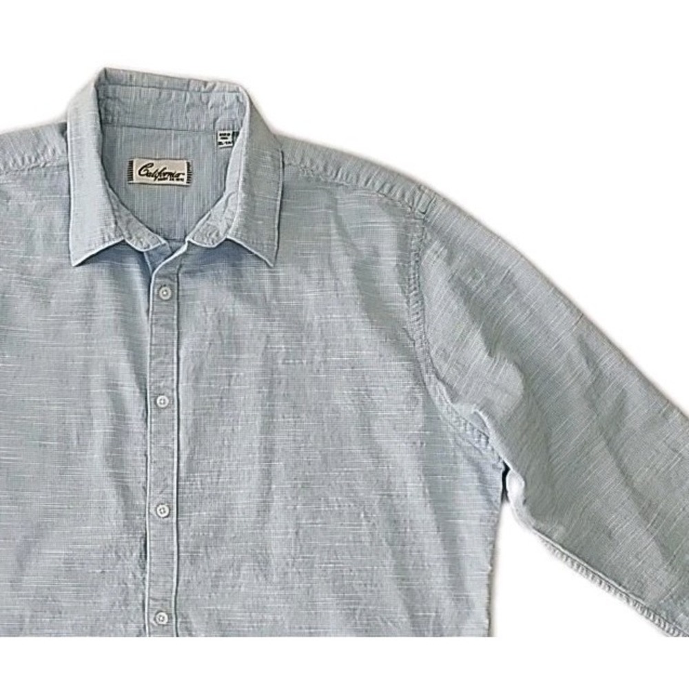 California Shirt Co Men's XL 100%‎ Cotton Blue Gingham Button Up Long Sleeve EUC